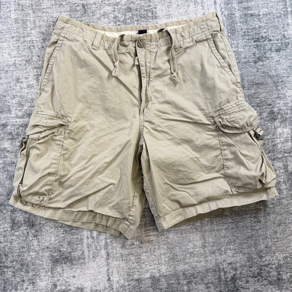 Y2K J Crew Cargo Shorts Men 38 Khaki Broken In Preppy Grunge Military Drawstring